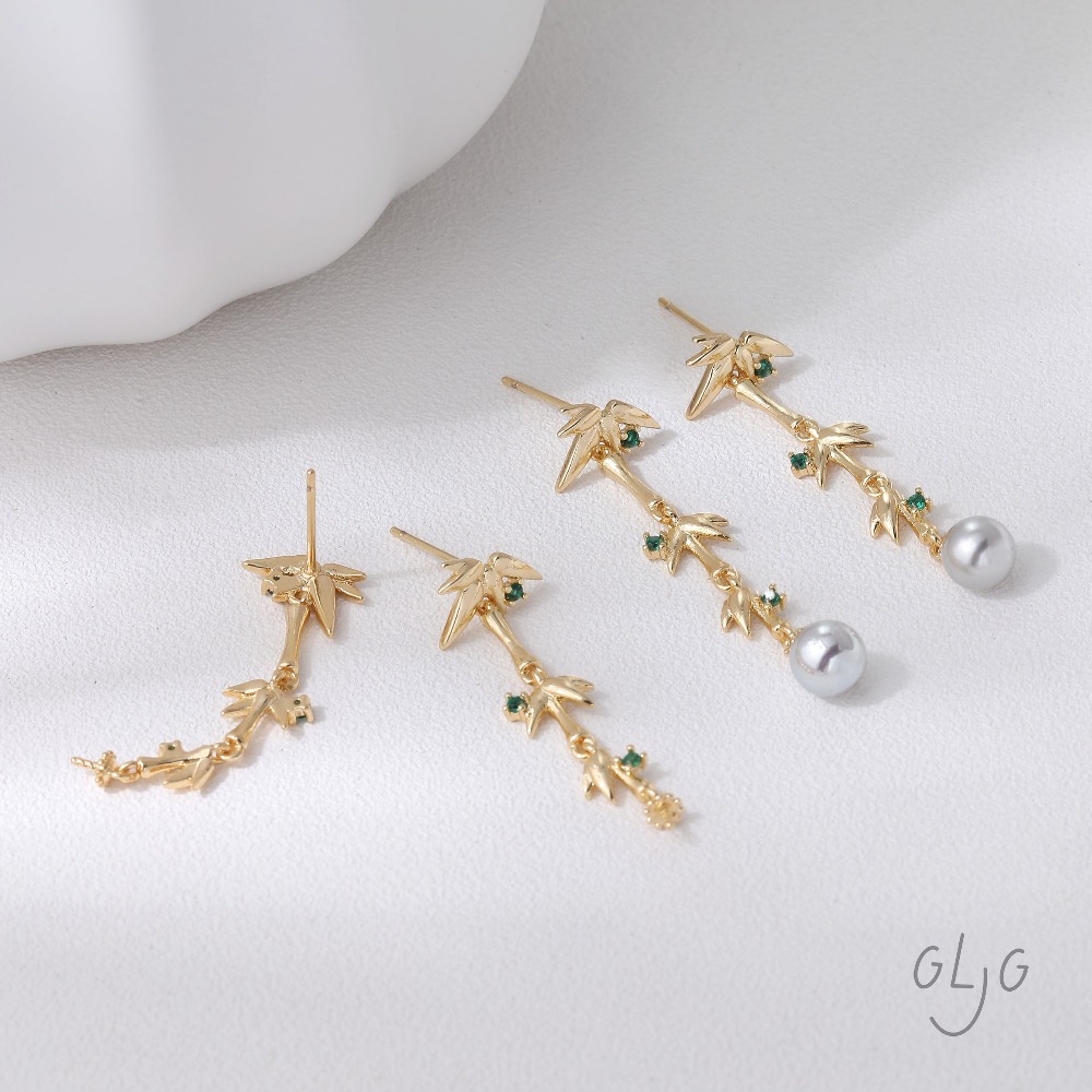 Jewelry Making Earring Supplies - 2PCS Bamboo Design Ear Studs Brass