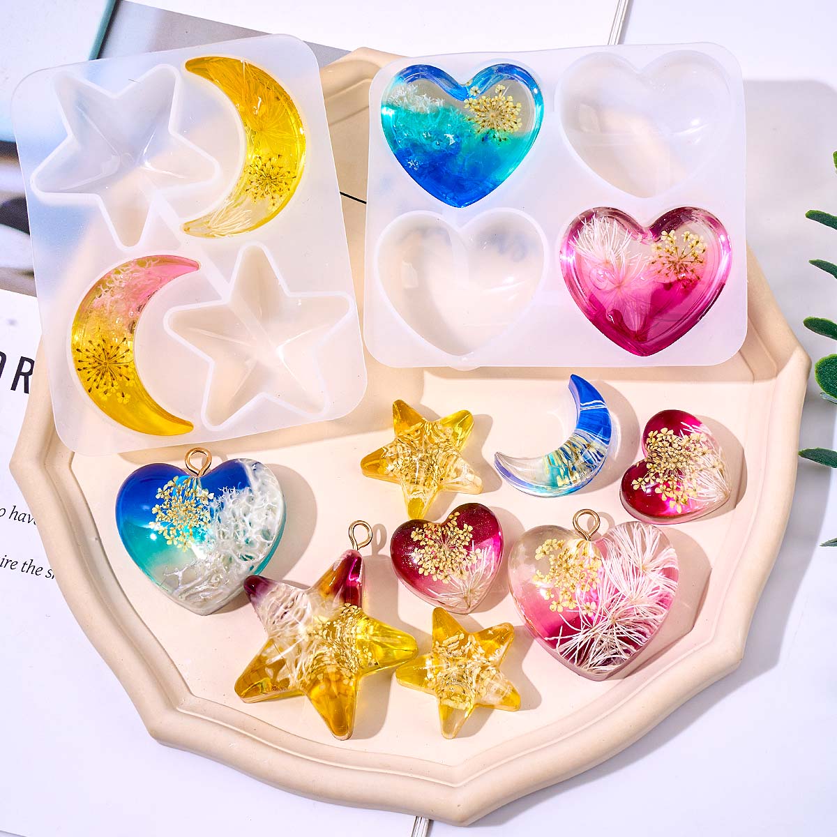 Resin Mold Jewelry - Heart Star Moon Pendant Silicone Mold