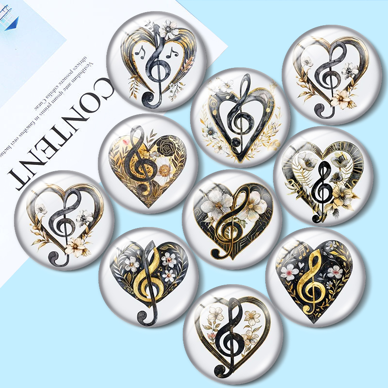 Jewelry Making Notes - Music Note Heart 12/18/20/25mm glass cabochon