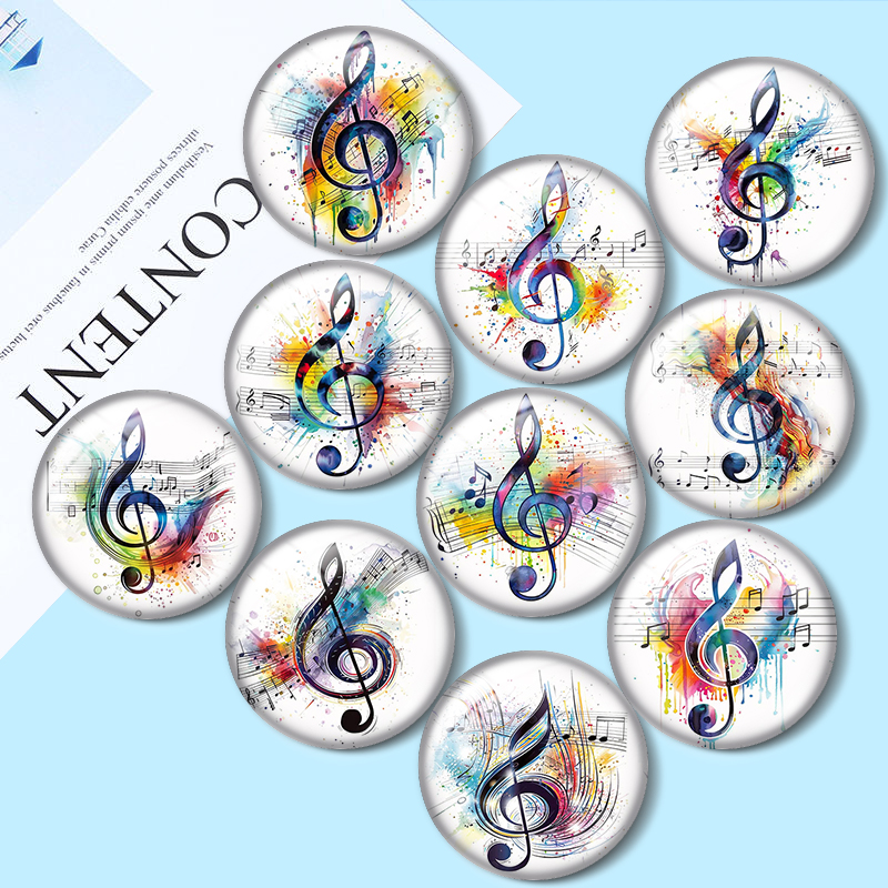 Jewelry Making Notes - Watercolor Music Note 12/18/20/25mm glass cabochon