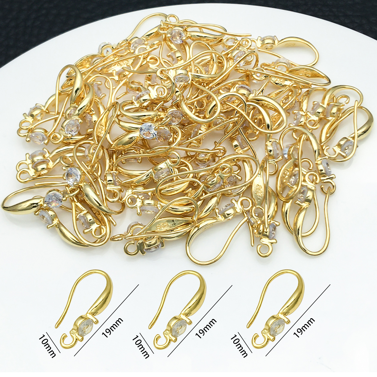 Jewelry Making Earrings - 3pcs 10x19mm with Zircon Earring Hooks
