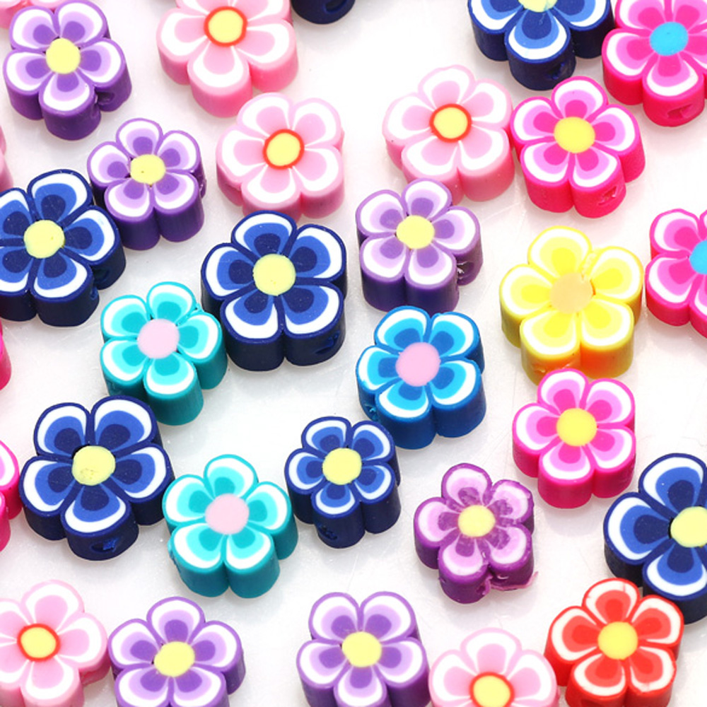 Jewelry Making Business - 100pcs 10mm Mixed Flowers Polymer Clay