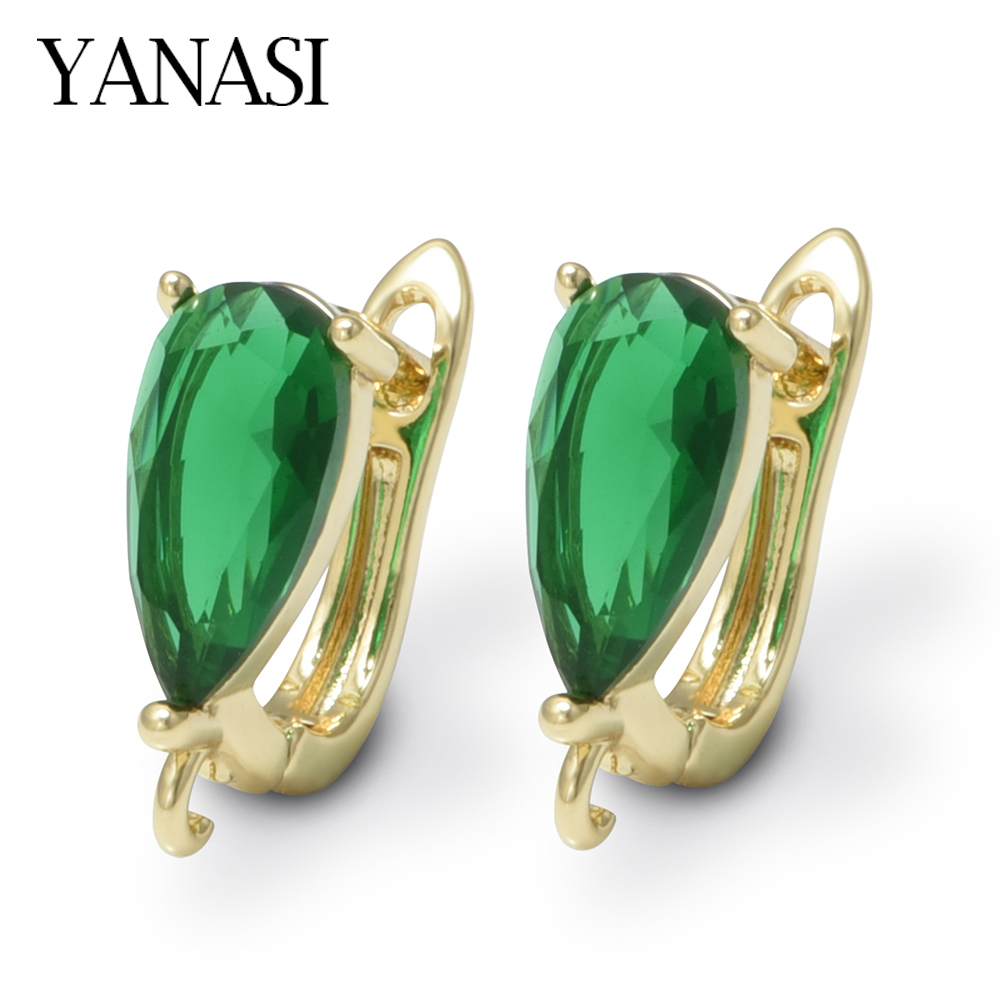 Jewelry Making Earrings - 1 Pair Brass Green /Blue Crystal
