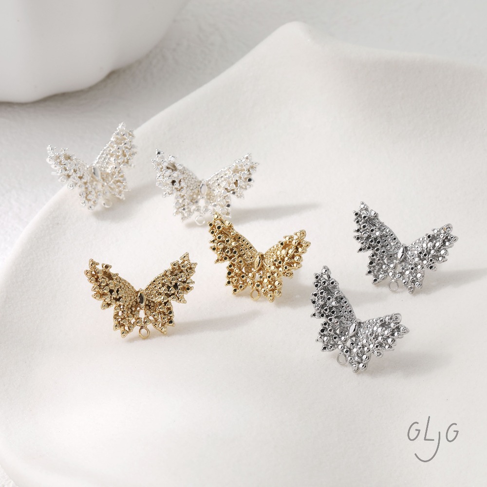 Jewelry Making Earring Supplies - 2PCS butterfly Design Ear Studs Brass
