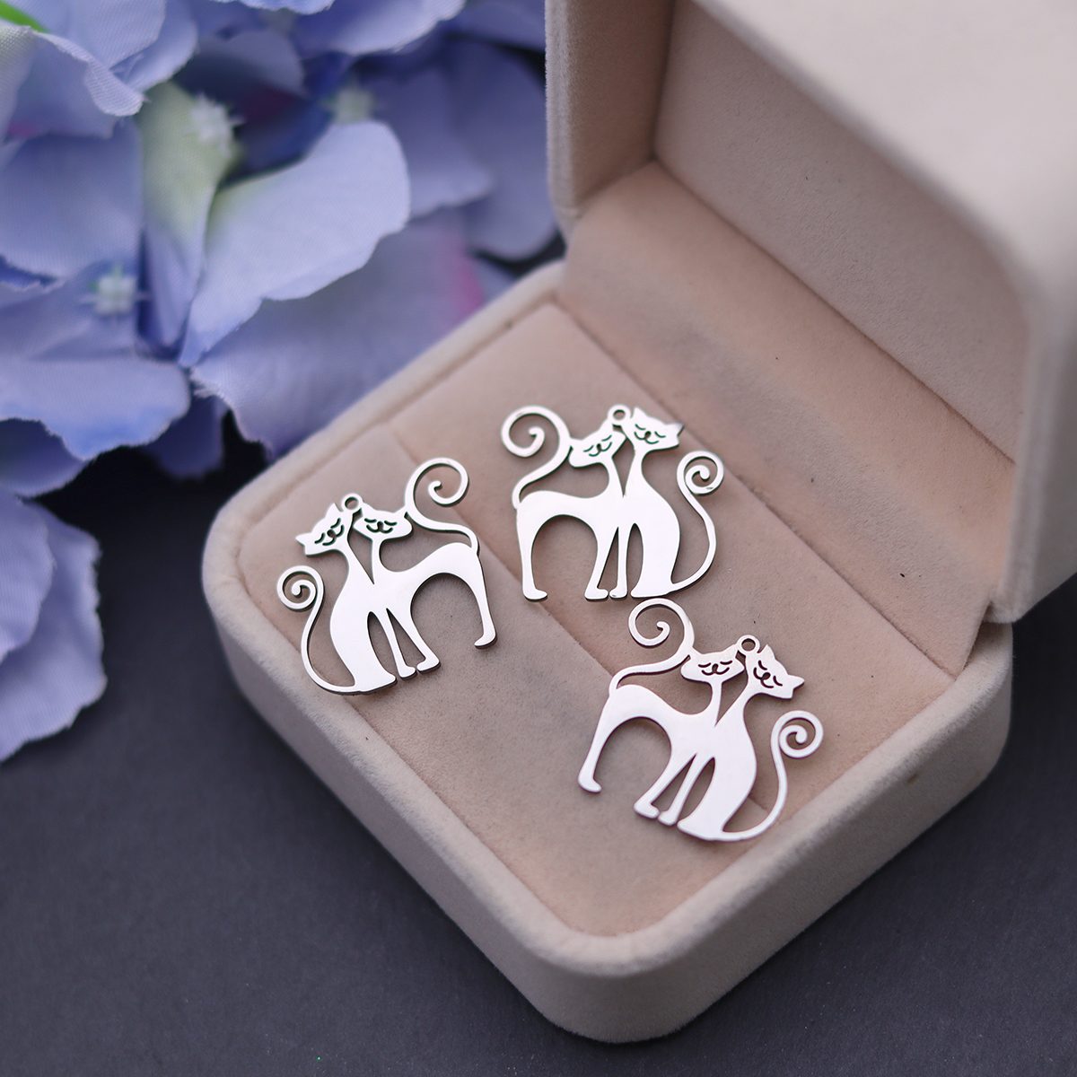 3pcs Cute Couple Cat Stainless - Jewelry Making For Couples reseña y precio