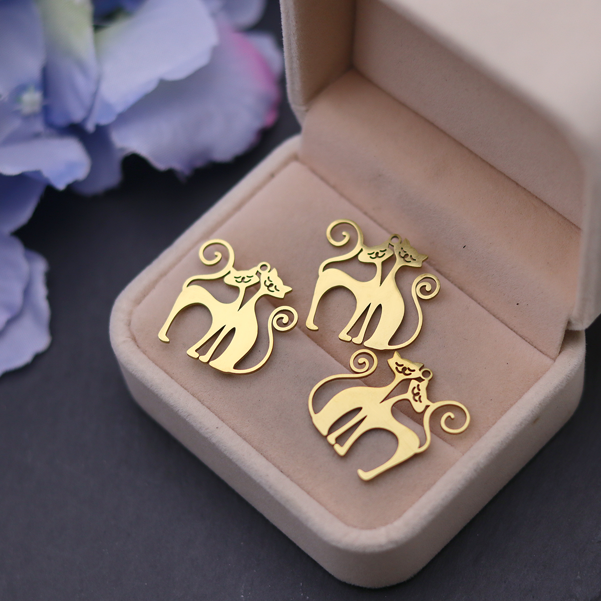 3pcs Cute Couple Cat Stainless - Jewelry Making For Couples reseña y precio