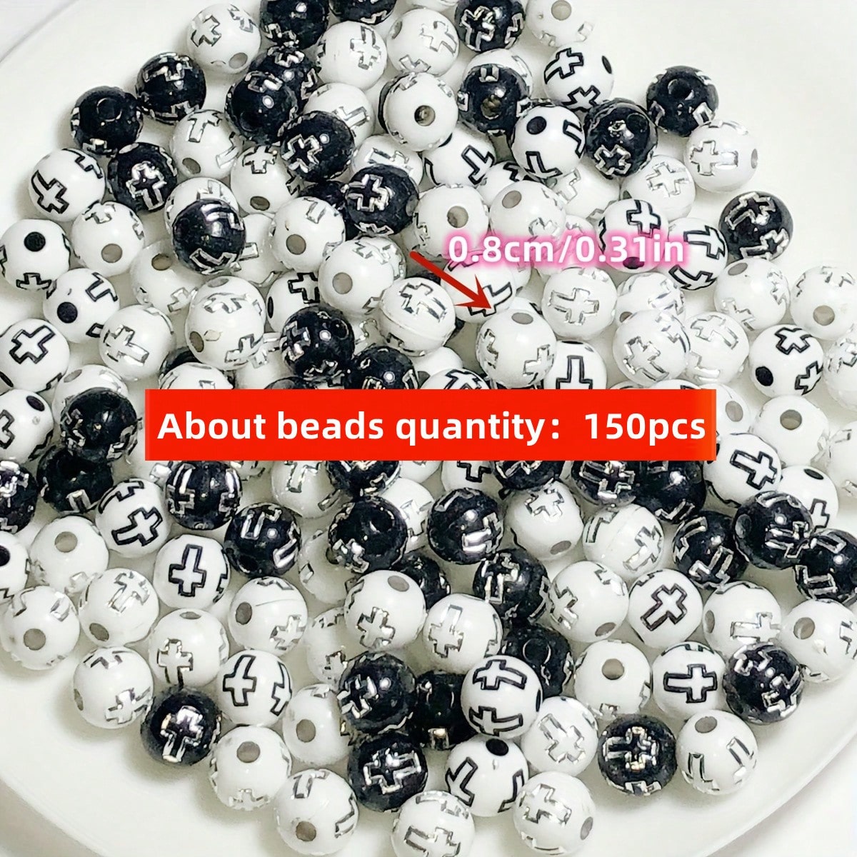 8mm 150pcs Black And White Cro - Jewelry Making Business reseña y precio