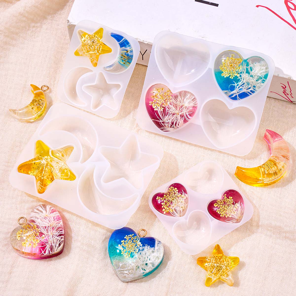 Heart Star Moon Pendant Silico - Resin Mold Jewelry reseña y precio