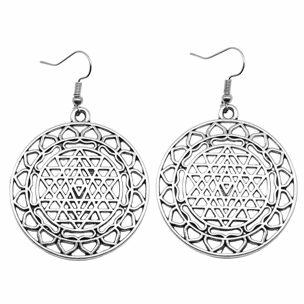 1pair Sri Yantra Pattern ear p - Jewelry Making For Couples reseña y precio