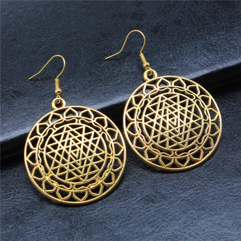 1pair Sri Yantra Pattern ear p - Jewelry Making For Couples reseña y precio