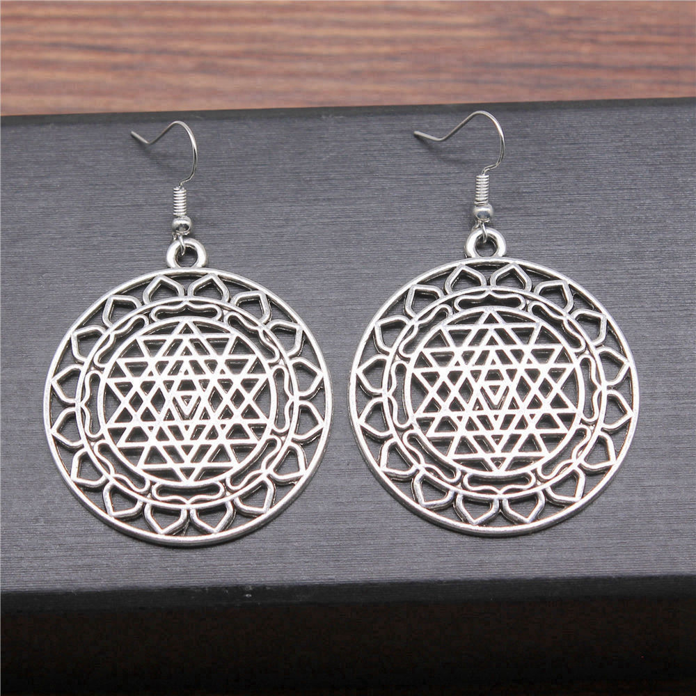 1pair Sri Yantra Pattern ear p - Jewelry Making For Couples reseña y precio
